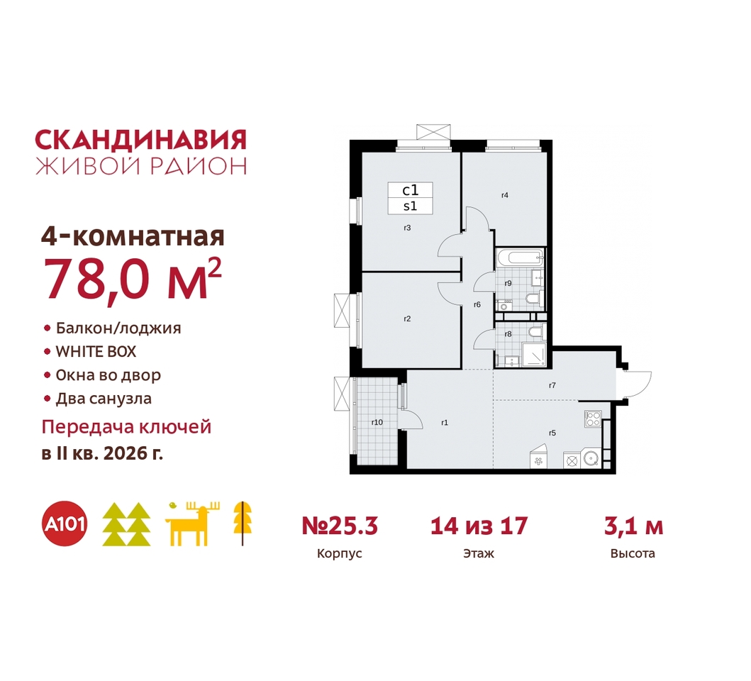 квартира г Москва п Сосенское б-р Скандинавский 25/3 жилой район «Скандинавия» Сосенское, Бутово фото 1