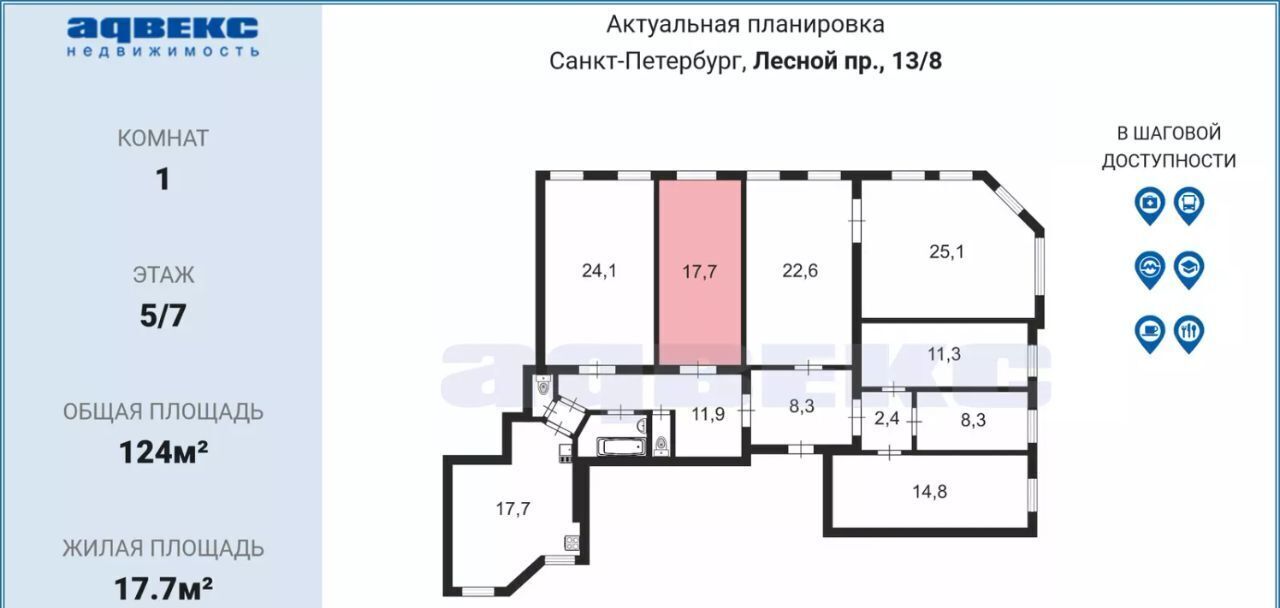 комната г Санкт-Петербург метро Выборгская Выборгская сторона пр-кт Лесной 13 Финляндский округ фото 2