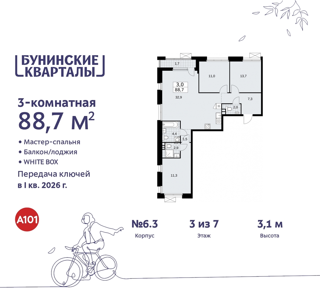 квартира г Москва п Сосенское пр-кт Куприна 2 ЖК Бунинские Кварталы метро Улица Горчакова метро Коммунарка Сосенское, Ольховая, Бунинская аллея фото 1