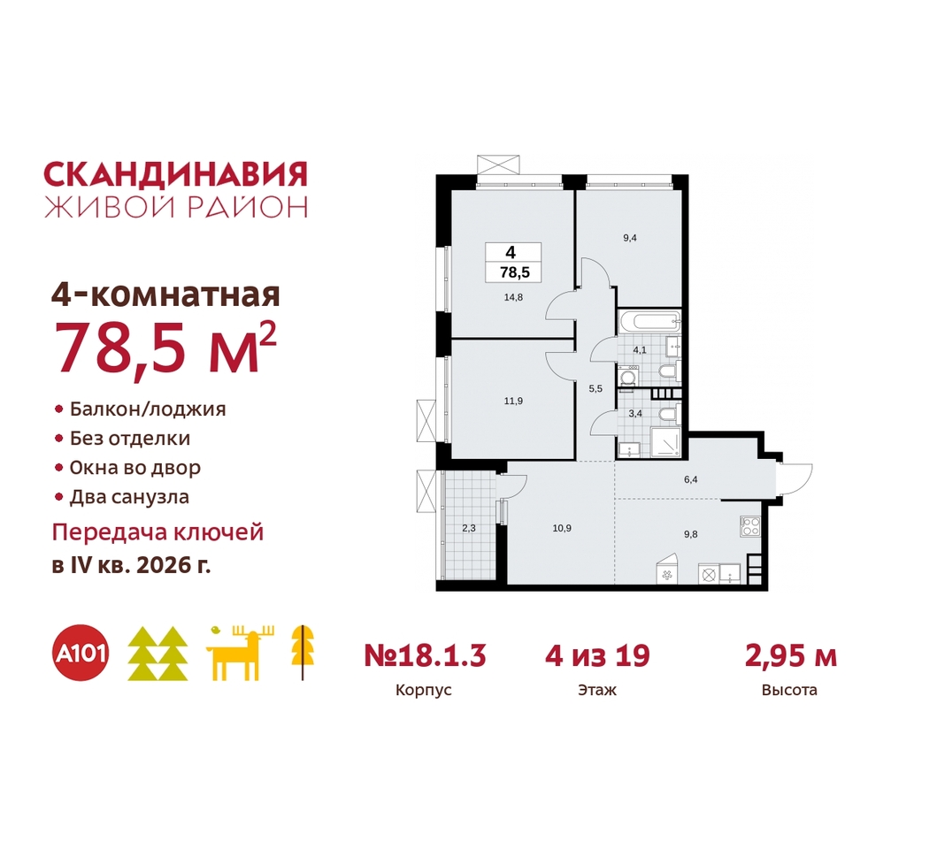 квартира г Москва п Сосенское жилой район «Скандинавия» Сосенское, жилой комплекс Скандинавия, 18. 1.3, Бутово фото 1