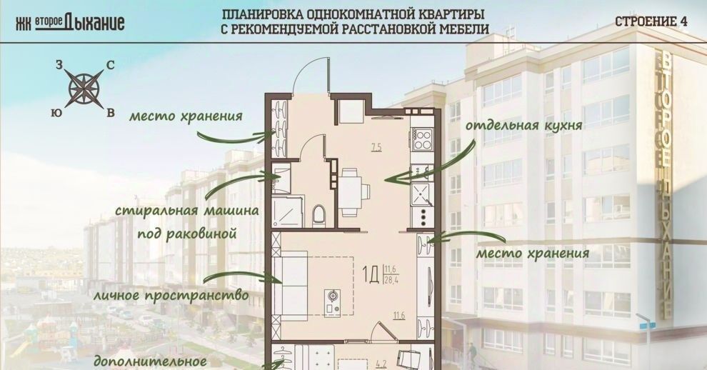 квартира р-н Пензенский с Засечное ЖК «Второе дыхание» Засечный сельсовет фото 1