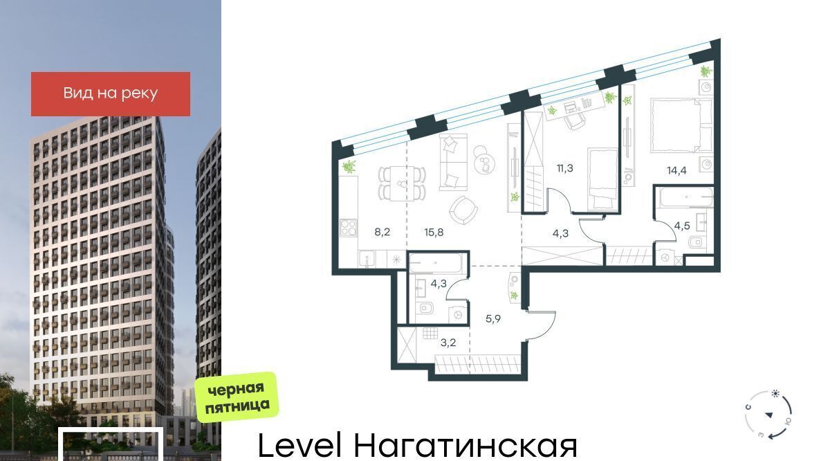 квартира г Москва метро Нагатинская наб Нагатинская муниципальный округ Нагатино-Садовники фото 1