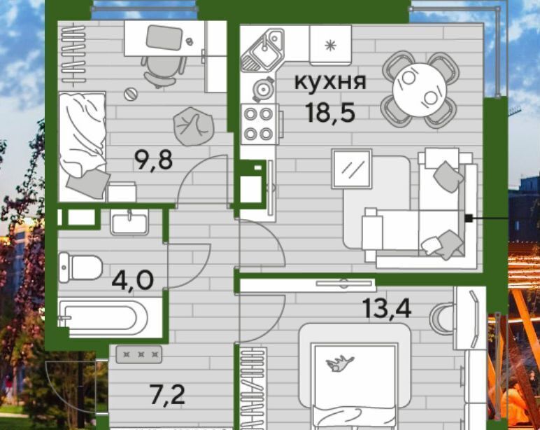 квартира г Краснодар р-н Прикубанский Мкр. «DOGMA PARK» ул. Красных Партизан/Азовская, лит. 5 фото 3