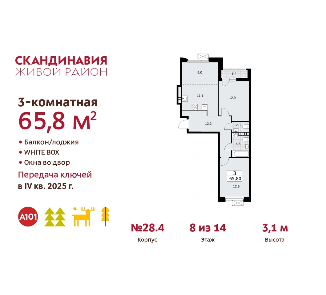 квартира г Москва п Сосенское жилой район «Скандинавия» Сосенское, жилой комплекс Скандинавия, 28. 4, Бутово фото 1