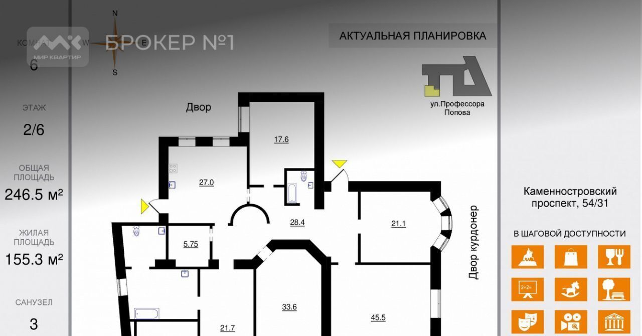 квартира г Санкт-Петербург метро Петроградская пр-кт Каменноостровский 54/31 фото 34