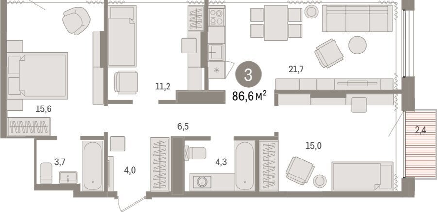 квартира г Тюмень ул Краснооктябрьская 4к/3 фото 2