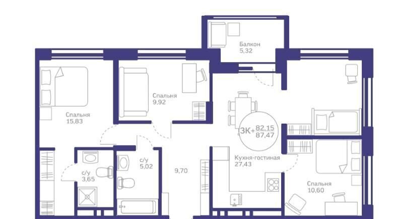 квартира г Тюмень р-н Ленинский ул Героев Сталинградской битвы 5 корп. 1 фото 13