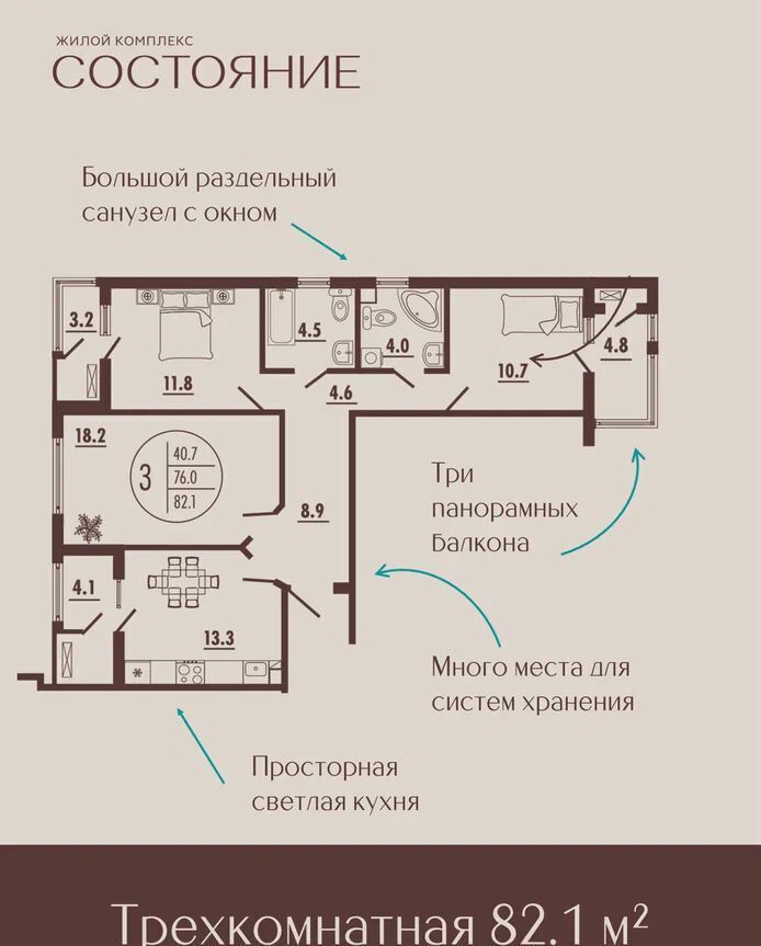 квартира г Ростов-на-Дону р-н Советский Западный ул Благодатная 1 ЖК «Состояние» фото 2