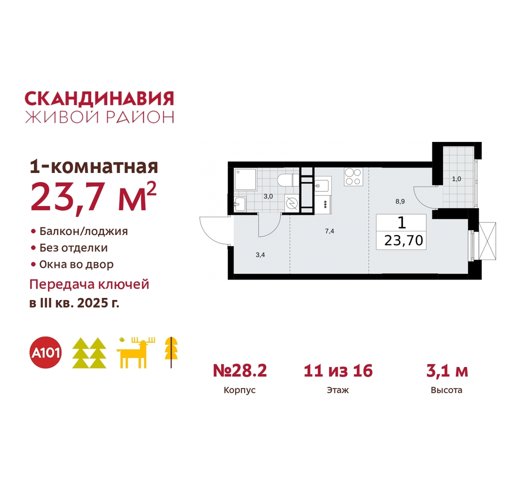 квартира г Москва п Сосенское жилой район «Скандинавия» Сосенское, жилой комплекс Скандинавия, 28. 2, Бутово фото 1