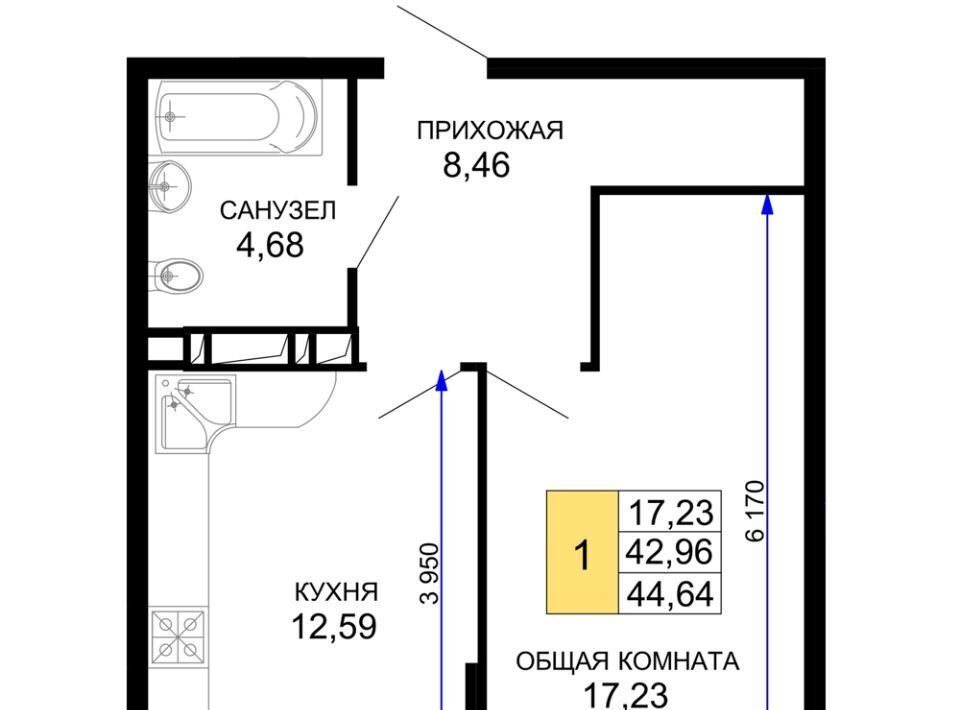 квартира г Краснодар р-н Прикубанский мкр им Петра Метальникова ЖК «Лучший» фото 1