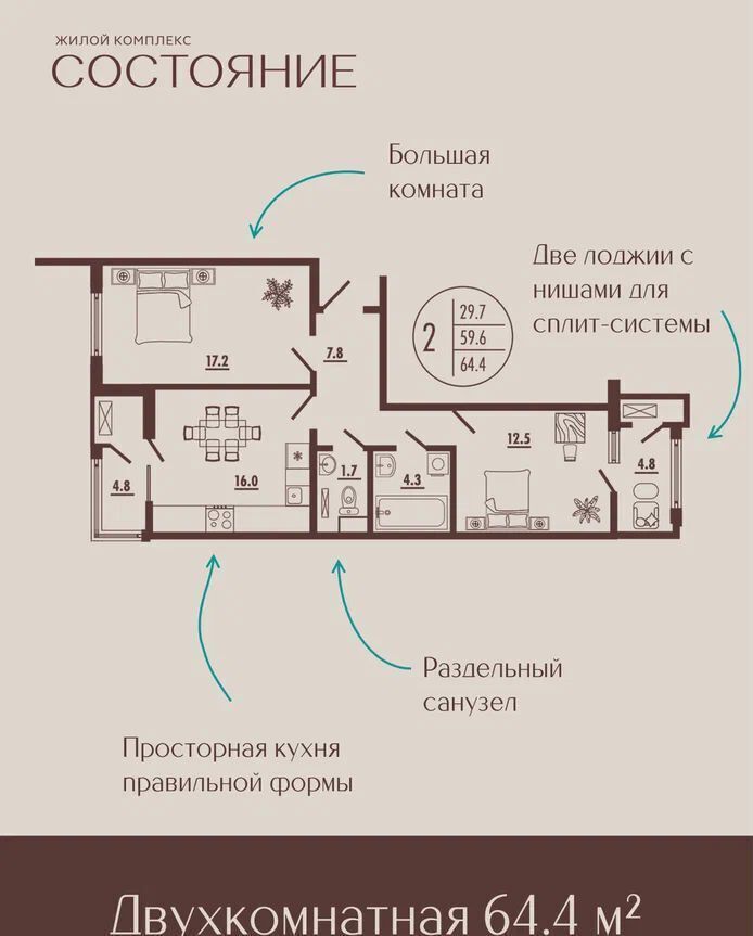 квартира г Ростов-на-Дону р-н Советский Западный ул Благодатная 1 ЖК «Состояние» фото 2