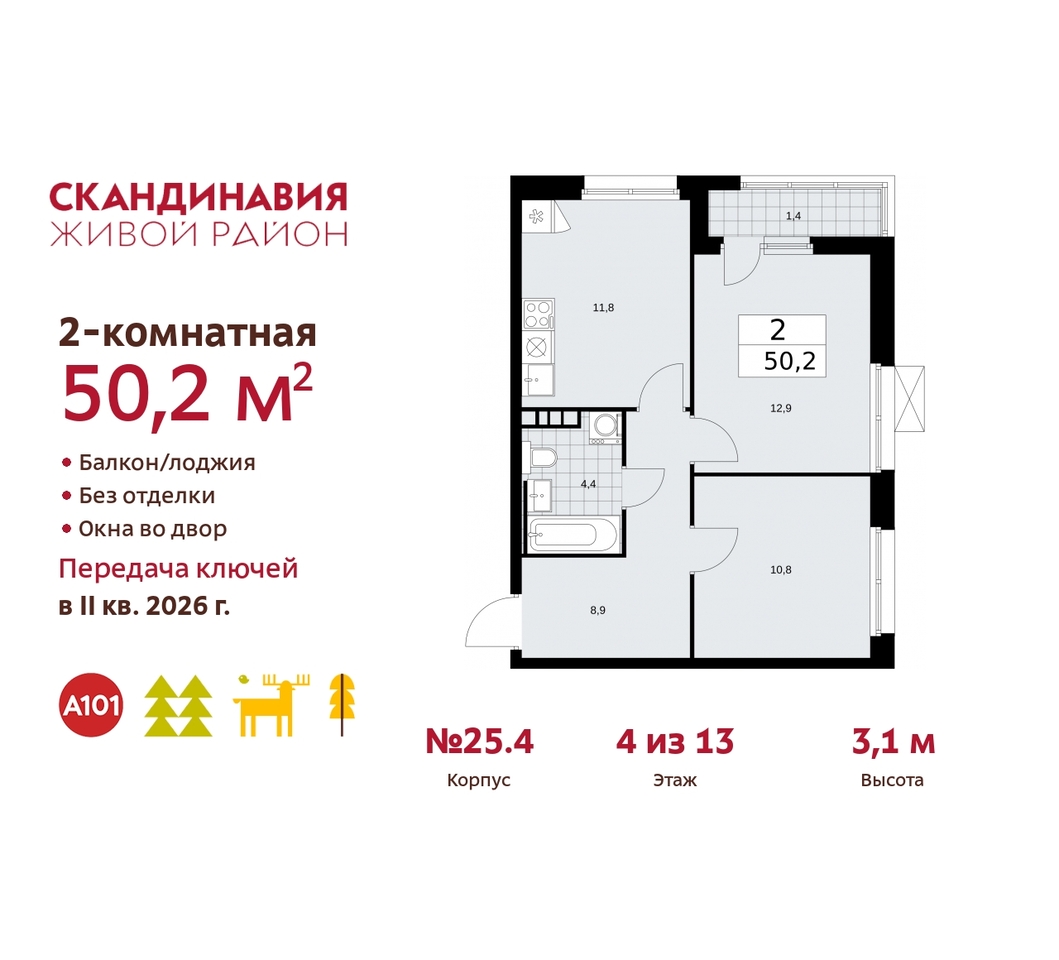 квартира г Москва п Сосенское жилой район «Скандинавия» б-р Скандинавский 25/4 Сосенское, Бутово фото 1