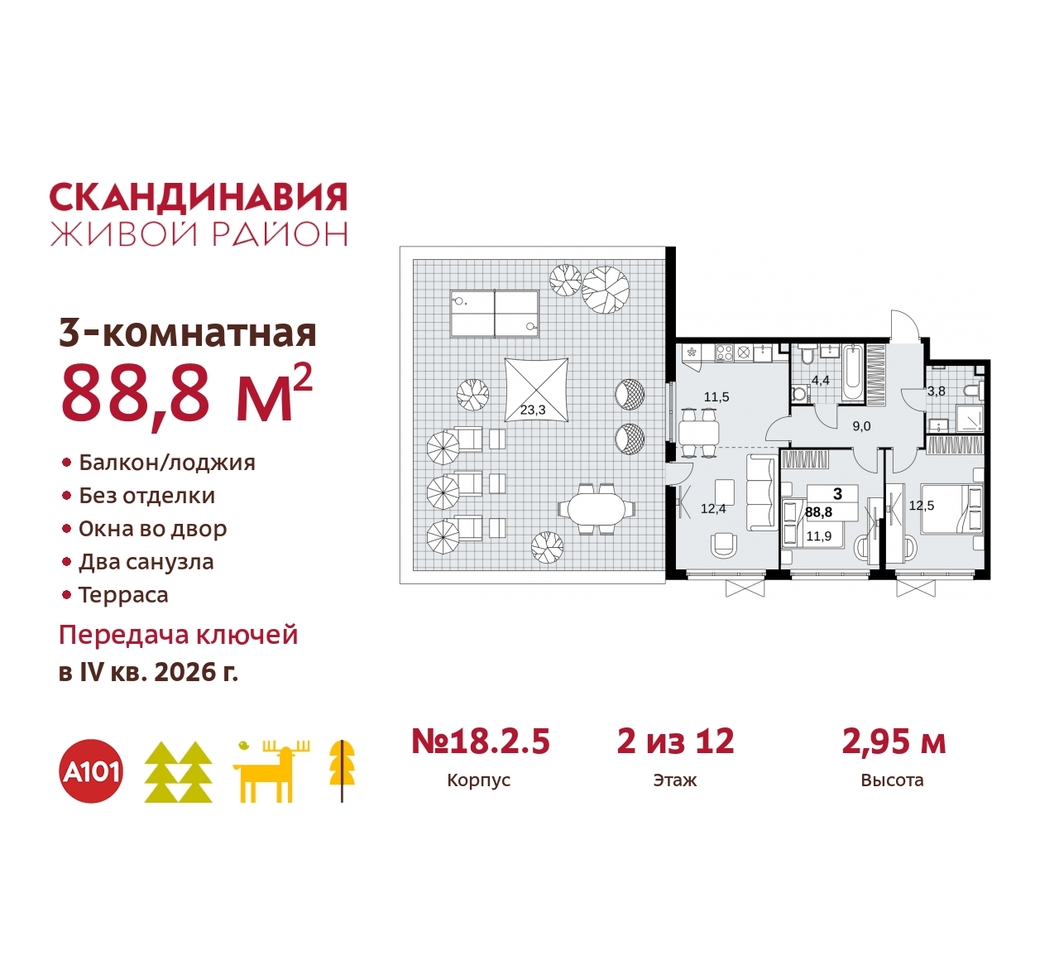 квартира г Москва п Сосенское жилой район «Скандинавия» Сосенское, жилой комплекс Скандинавия, 18. 2.5, Бутово фото 1