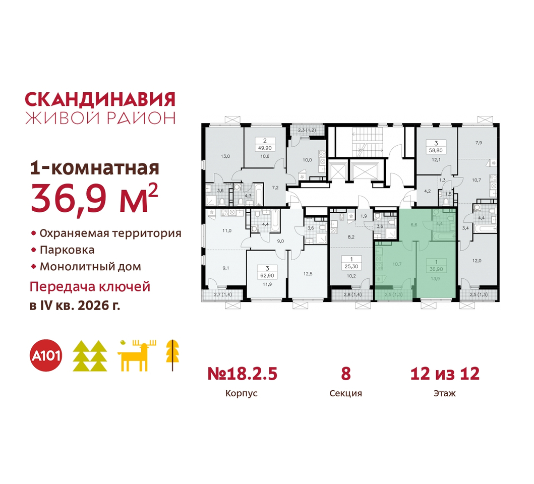 квартира г Москва п Сосенское жилой район «Скандинавия» Сосенское, жилой комплекс Скандинавия, 18. 2.5, Бутово фото 2