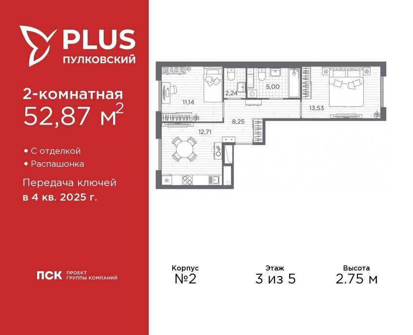 квартира г Санкт-Петербург метро Московская ЖК Пулковский Ленинградская область фото 1