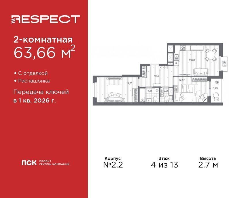 квартира г Санкт-Петербург метро Лесная Кушелевка фото 1