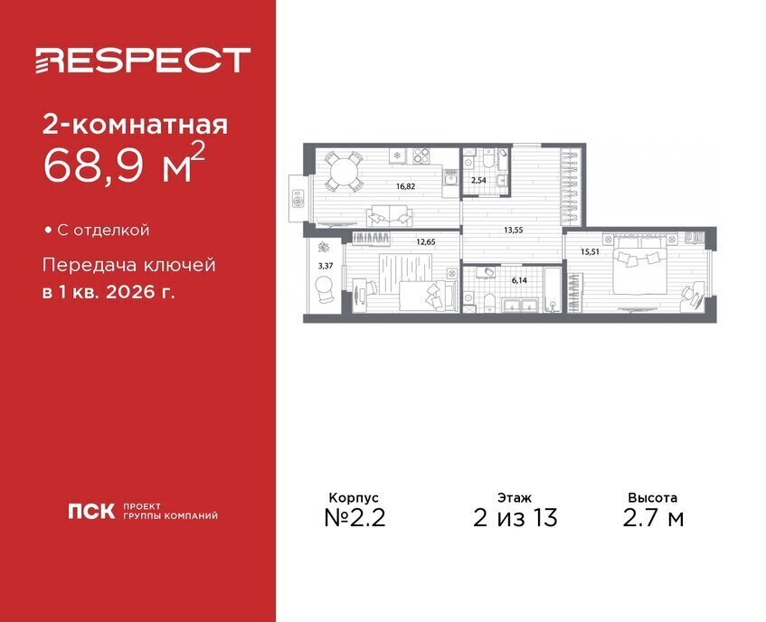 квартира г Санкт-Петербург метро Лесная Кушелевка фото 1