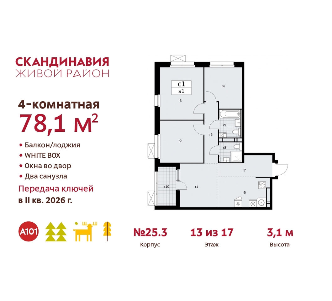 квартира г Москва п Сосенское жилой район «Скандинавия» б-р Скандинавский 25/3 Сосенское, Бутово фото 1