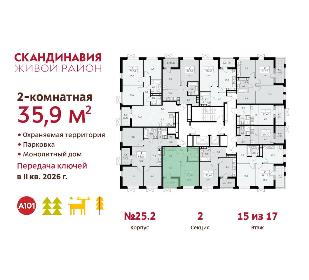 квартира г Москва п Сосенское жилой район «Скандинавия» б-р Скандинавский 25/2 Сосенское, Бутово фото 2