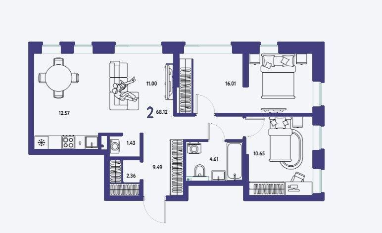 квартира г Тюмень р-н Калининский ул Краснооктябрьская 10 корп. 2 фото 2