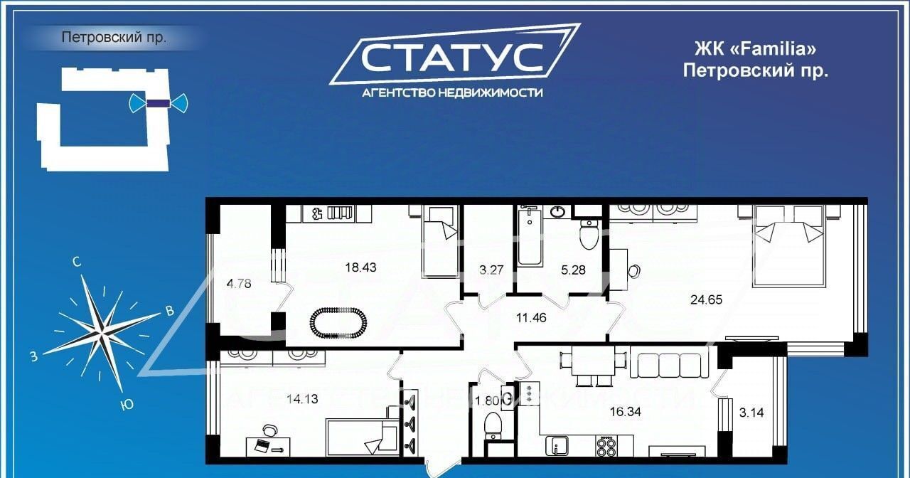 квартира г Санкт-Петербург метро Спортивная пр-кт Петровский 22к/2 округ Петровский фото 2