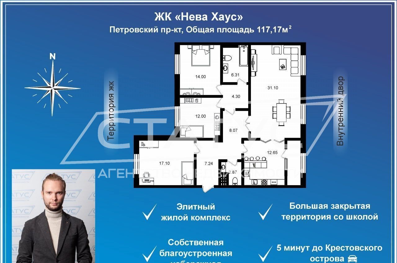 квартира г Санкт-Петербург метро Крестовский Остров пр-кт Петровский 11к/3 округ Петровский фото 1