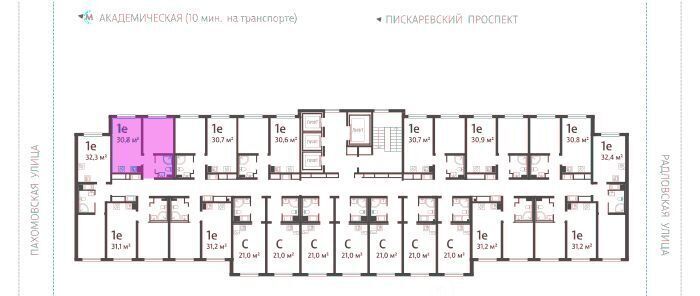 квартира г Санкт-Петербург метро Академическая ул Пахомовская 12к/2 ЖК «Ручьи» округ Полюстрово фото 2