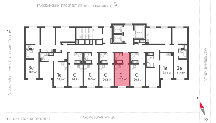 квартира г Санкт-Петербург метро Академическая пр-кт Пискарёвский 141к/5 фото 2