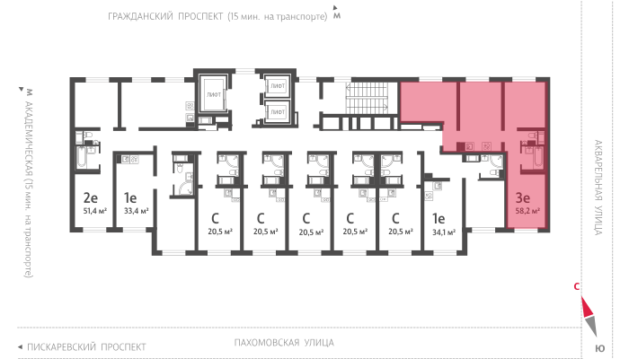 квартира г Санкт-Петербург метро Академическая пр-кт Пискарёвский 141к/5 фото 2