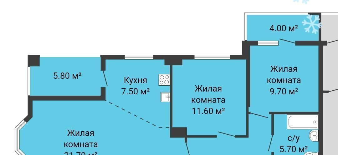 квартира г Краснодар р-н Прикубанский б-р Адмиралтейский 3к/2 фото 37