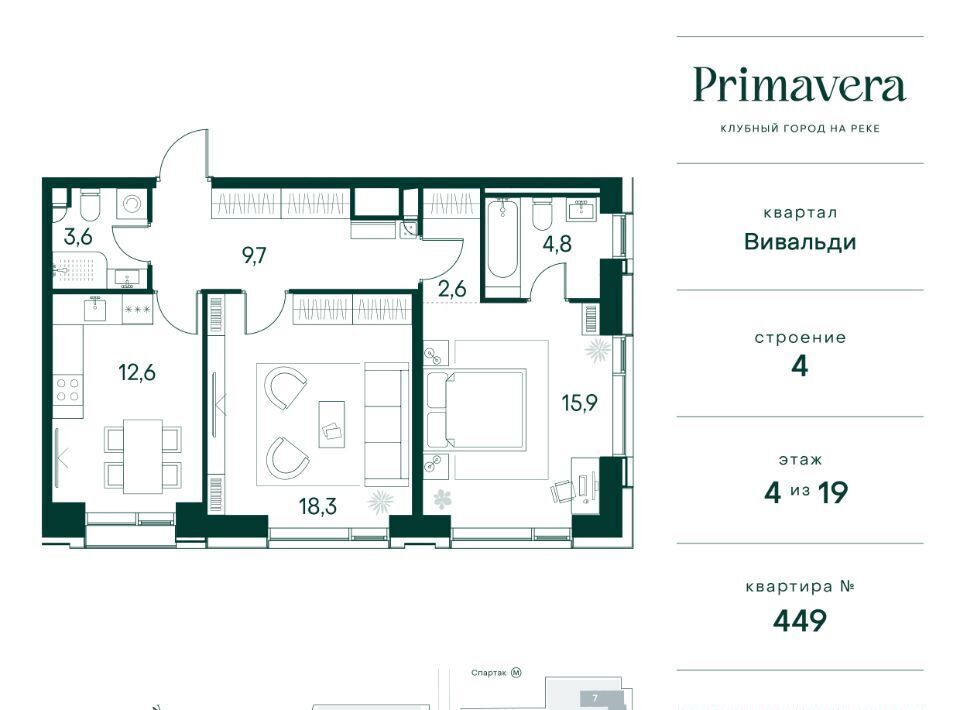 квартира г Москва метро Спартак Вивальди кв-л, Клубный Город на Реке Примавера жилой комплекс фото 1