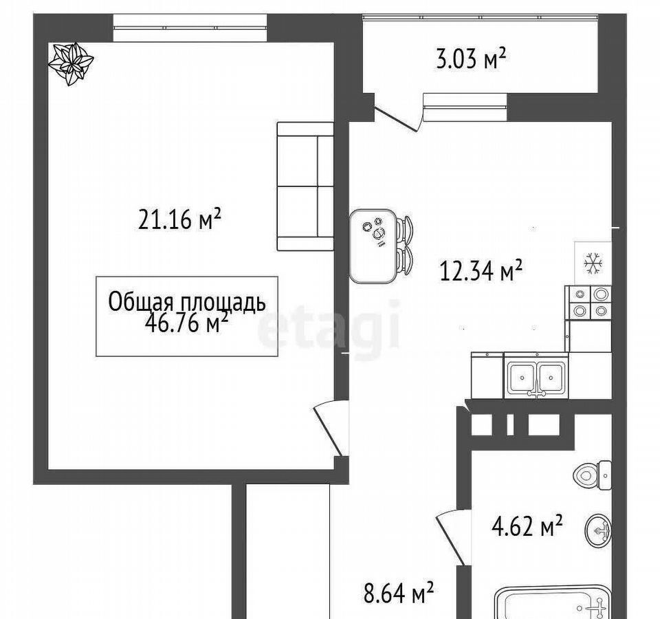 квартира г Новосибирск Заельцовская ул Аэропорт 1/3 фото 21