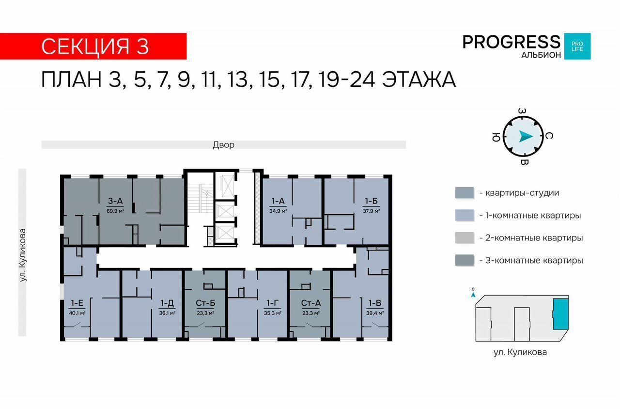 квартира г Астрахань р-н Кировский ул Куликова PROGRESS Альбион фото 3