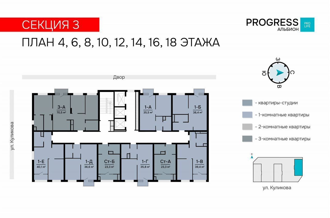 квартира г Астрахань р-н Кировский ул Куликова PROGRESS Альбион фото 19