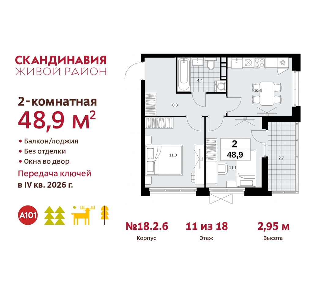 квартира г Москва п Сосенское жилой район «Скандинавия» Сосенское, жилой комплекс Скандинавия, 18. 2.6, Бутово фото 1