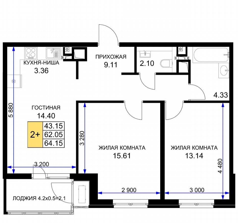 квартира г Краснодар р-н Прикубанский ул Ветеранов 6 д. 85 фото 7