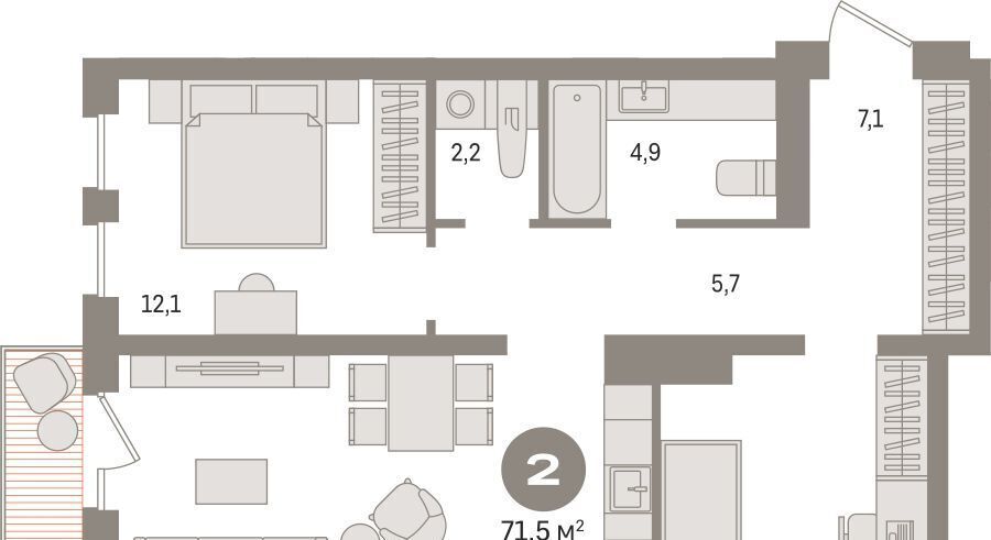 квартира г Сургут 35-й микрорайон ЖК квартал Новин 35-й фото 2