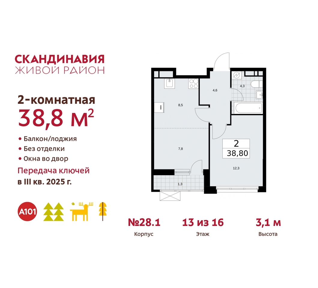 квартира г Москва п Сосенское жилой район «Скандинавия» Сосенское, жилой комплекс Скандинавия, 28. 1, Бутово фото 1