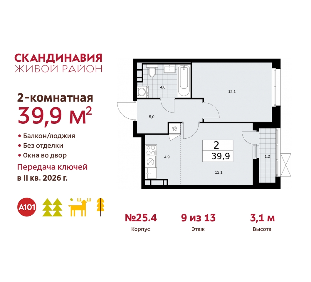 квартира г Москва п Сосенское жилой район «Скандинавия» б-р Скандинавский 25/4 Сосенское, Бутово фото 1