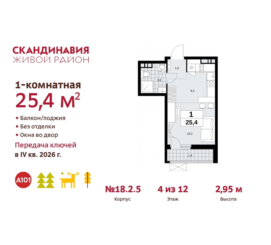 квартира г Москва п Сосенское жилой район «Скандинавия» Сосенское, жилой комплекс Скандинавия, 18. 2.5, Бутово фото 1