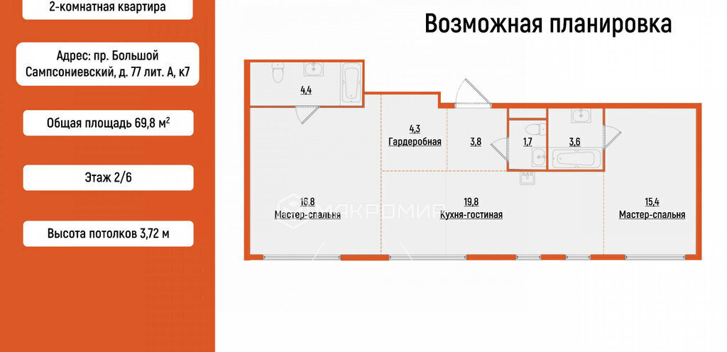 квартира г Санкт-Петербург метро Лесная Выборгская сторона пр-кт Большой Сампсониевский 77/7 округ Сампсониевское фото 15