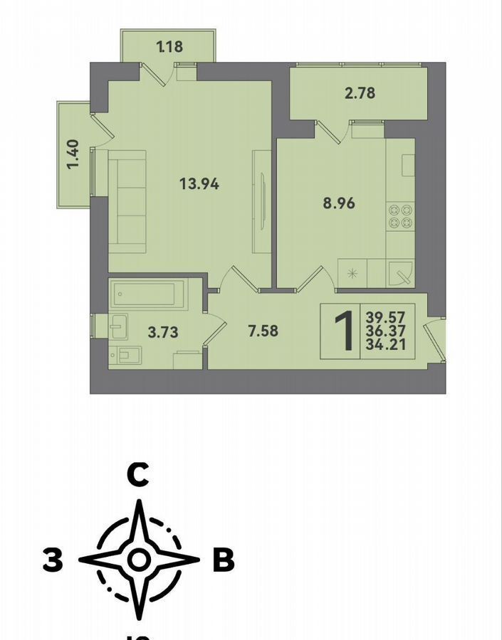 квартира г Калининград р-н Московский ул Крейсерская 13 корп. 1 фото 3