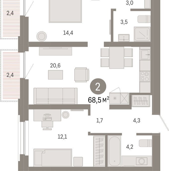 квартира г Тюмень ул Мысовская 26к/2 фото 2