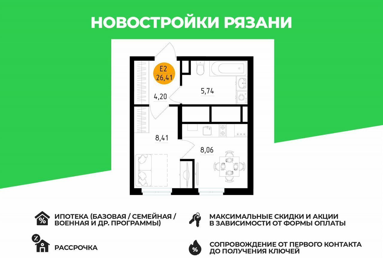 квартира г Рязань р-н Железнодорожный ш Московское 4 ЖК «СМАРТ квартал Центральный» Р-н «Центральный» фото 1