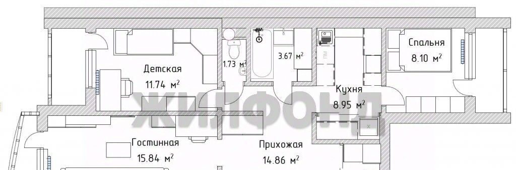 квартира г Томск р-н Кировский Степановка пер Богдана Хмельницкого 12а фото 14