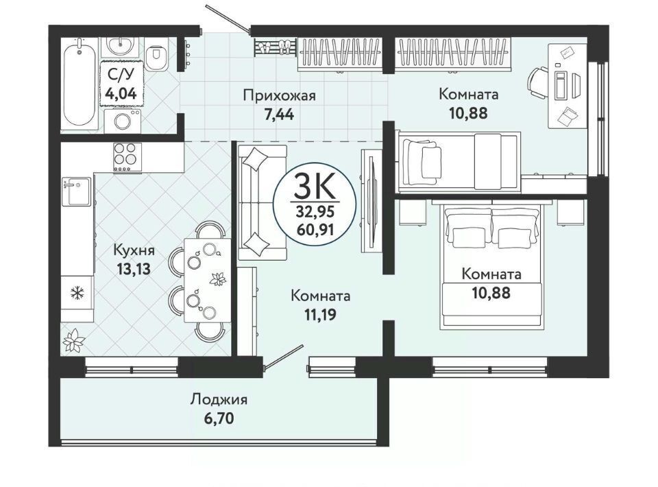 квартира г Новосибирск Студенческая ЖК «Одоевский» 4 фото 1