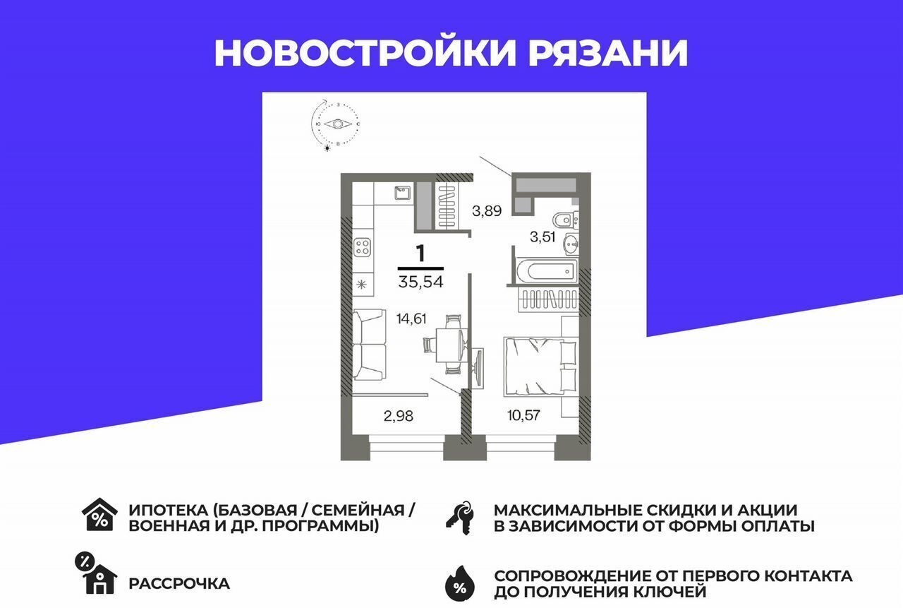 квартира г Рязань р-н Октябрьский ул Зубковой 8 фото 1