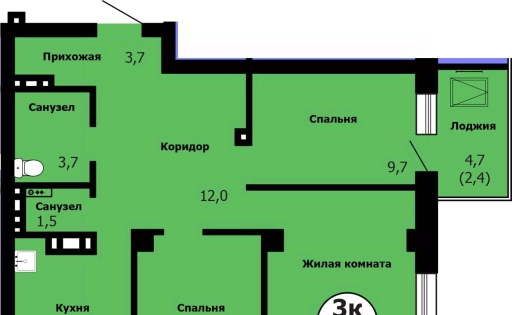 квартира г Красноярск р-н Октябрьский Сад № 2 Локомотивного Депо СНТ, 58 фото 1