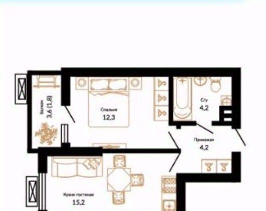квартира г Краснодар р-н Прикубанский ул Конгрессная 43 фото 3