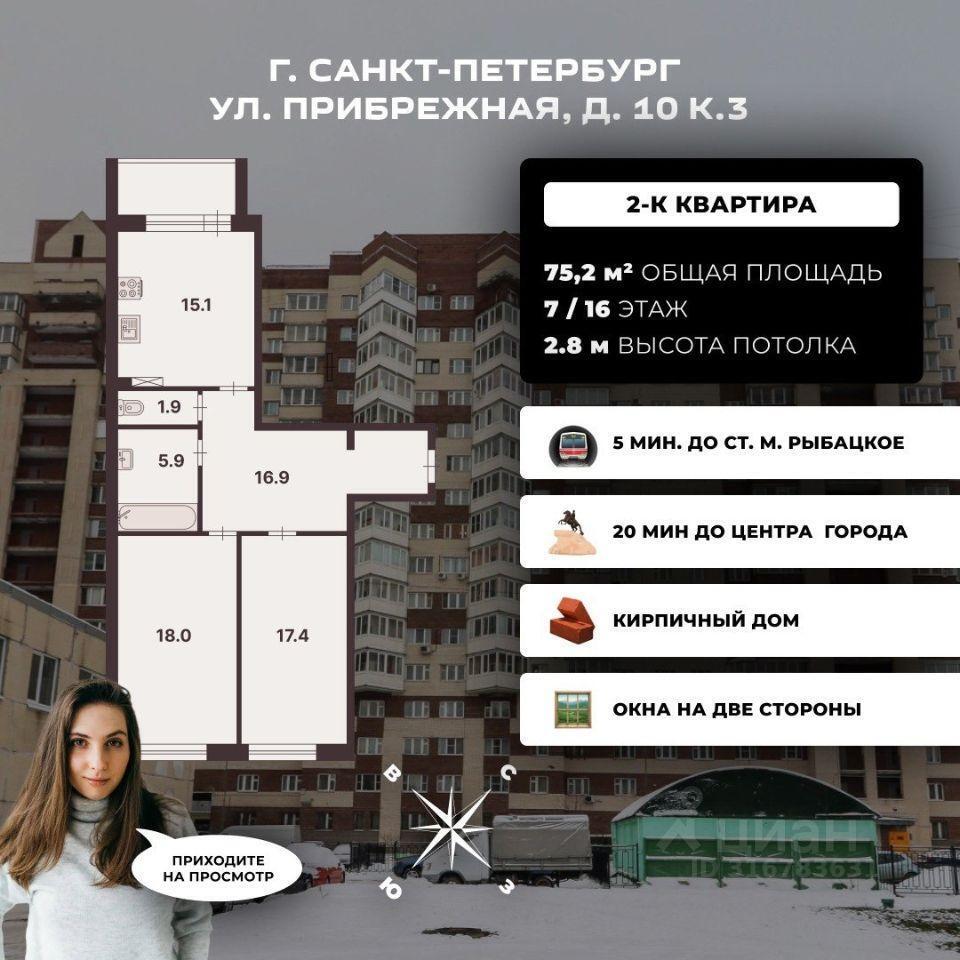 квартира г Санкт-Петербург р-н Невский ул Прибрежная 10/3 Ленинградская область фото 2